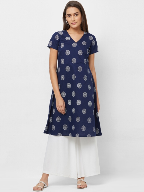 

Fusion Beats Women Navy Blue Printed A-Line Kurta