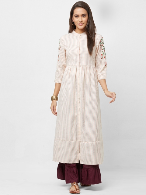

Fusion Beats Women Off-White & Red Striped A-Line Kurta