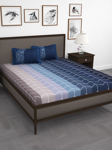 

Story@home Navy Blue Geometric 186 TC Cotton 1 Double Bedsheet with 2 Pillow Covers