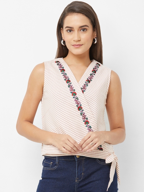 

Fusion Beats Women Red Striped Wrap Top