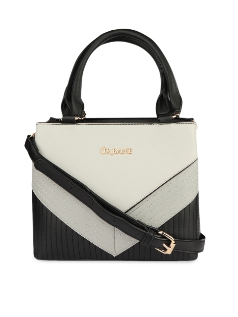 

URBANE Black & Cream-Coloured Colourblocked Handheld Bag