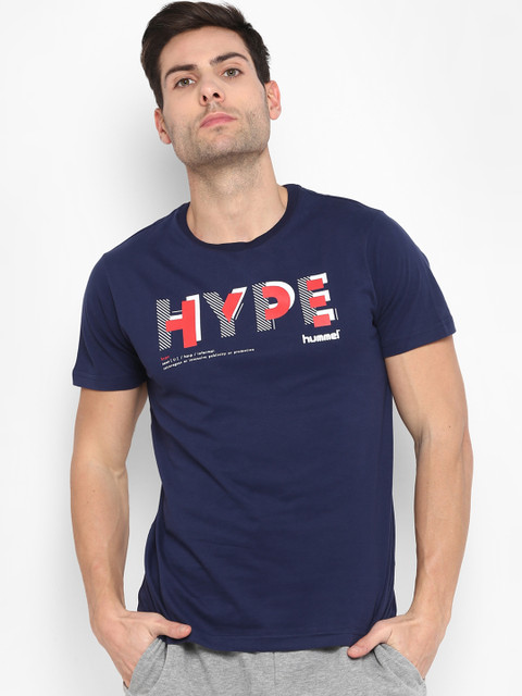 

hummel Men Navy Blue Printed Round Neck T-shirt