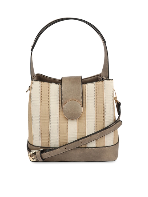 

URBANE Beige & Cream-Coloured Striped Handheld Bag