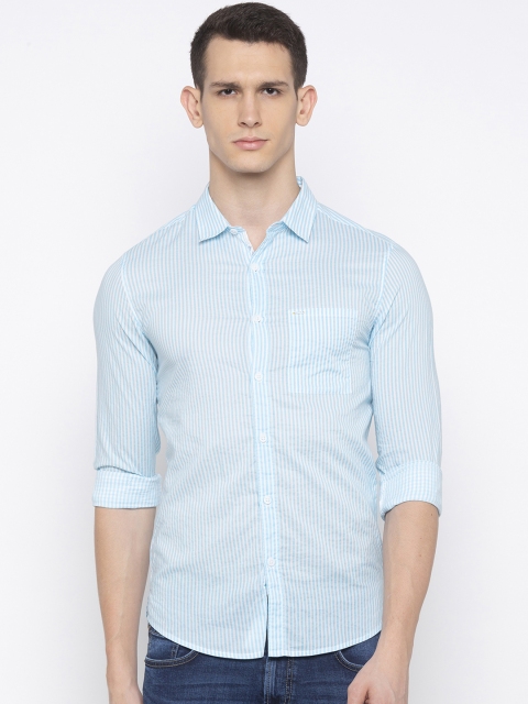 

SPYKAR Men Blue & White Slim Fit Striped Casual Shirt