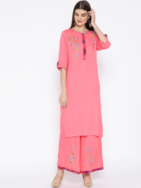 

Shakumbhari Women Pink Embroidered Kurta with Palazzos