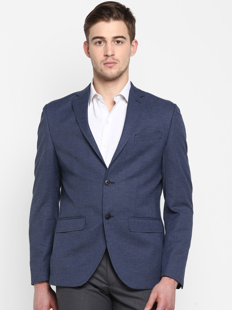 

Aditi Wasan Men Blue Self-Design Single-Breasted Formal Blazer