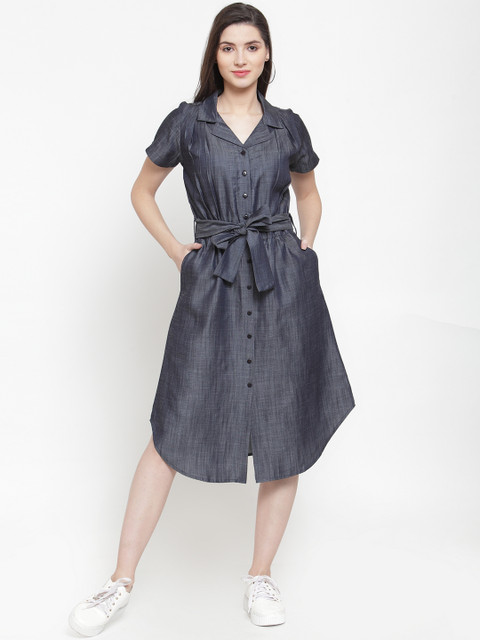 

Ayaany Women Blue Solid Shirt Dress