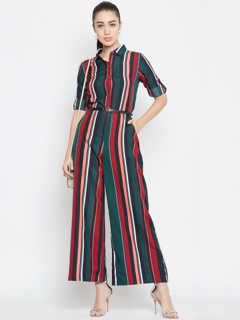 

PURYS Women Green & Red Striped Basic Jumpsuit