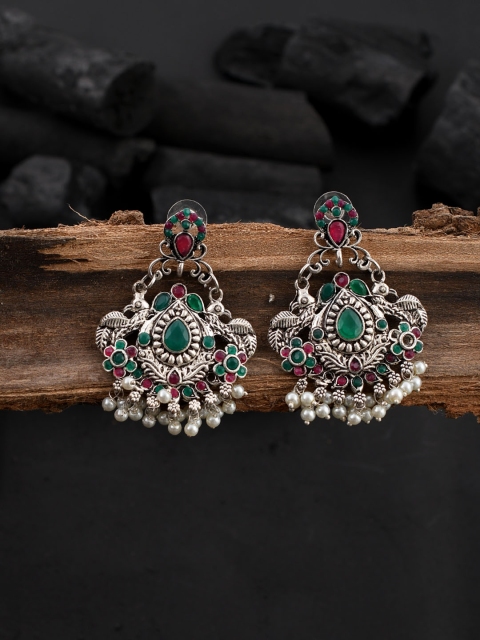 

Silvermerc Designs Silver-Plated & Green Contemporary Drop Earrings