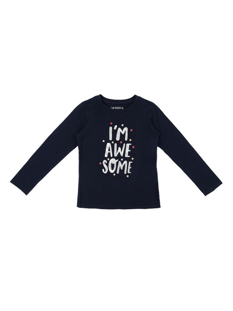 

Pantaloons Junior Girls Navy Blue & Grey Printed Round Neck T-shirt