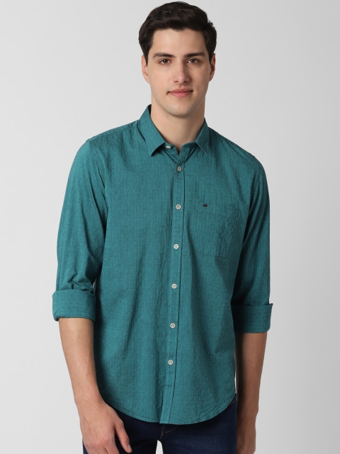 

Peter England Casuals Men Teal Blue Slim Fit Self Design Casual Shirt