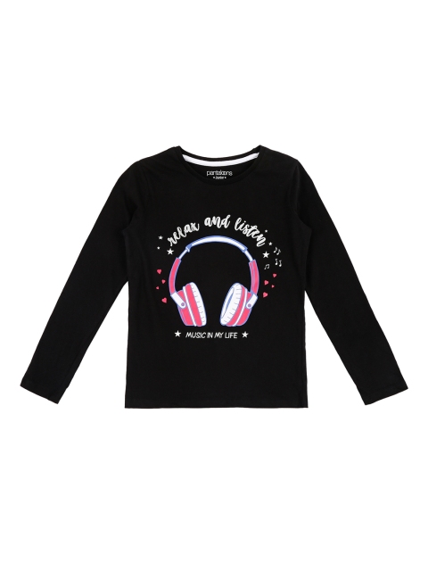 

Pantaloons Junior Girls Black Printed Round Neck Pure Cotton T-shirt