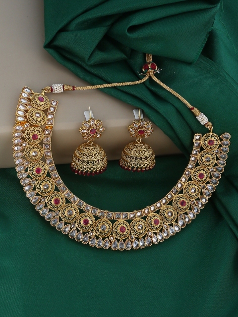

Voylla Women Gold-Plated & White Stone Studded Handcrafted Jewellery Set