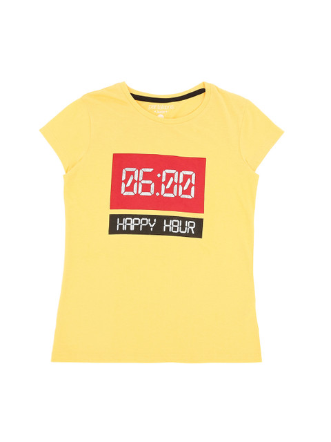

Pantaloons Junior Girls Yellow Printed Round Neck Pure Cotton T-shirt