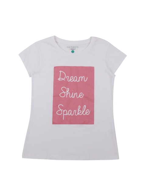 

Pantaloons Junior Girls White Printed Round Neck Pure Cotton T-shirt
