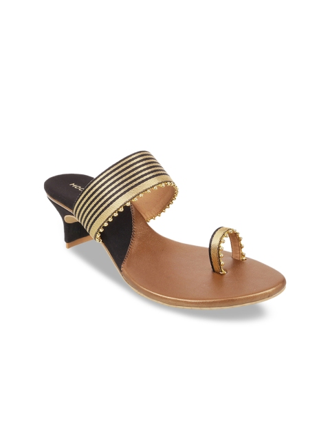 

Mochi Women Black & Gold-Toned Striped Heels