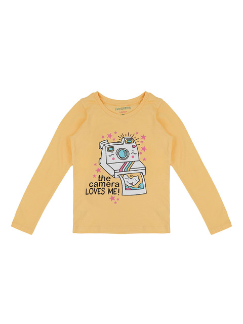 

Pantaloons Junior Girls Yellow Printed Round Neck Pure Cotton T-shirt