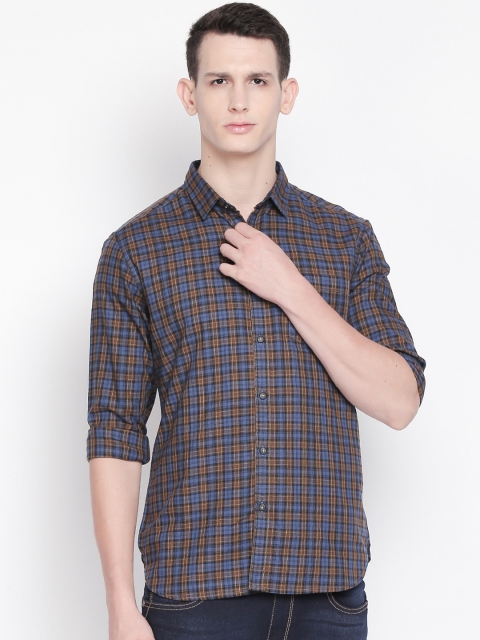 

BYFORD by Pantaloons Men Brown & Blue Slim Fit Checked Casual Shirt