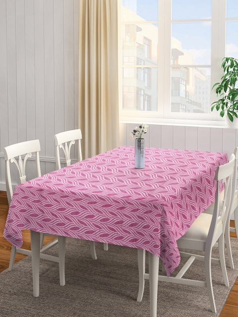 

NEUDIS Pink & White Printed 6-Seater Rectangular Table Cover
