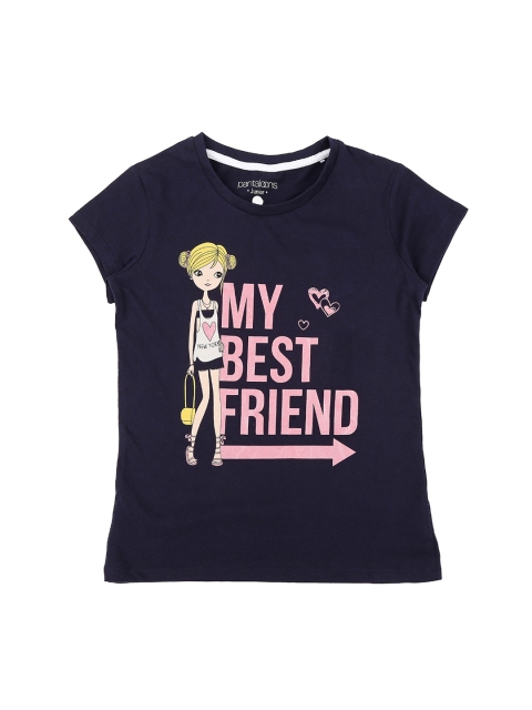 

Pantaloons Junior Girls Navy Blue Printed Round Neck Pure Cotton T-shirt