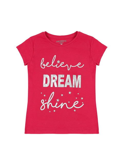 

Pantaloons Junior Girls Pink Printed Round Neck Pure Cotton T-shirt