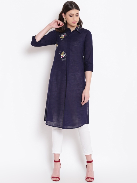 

Shakumbhari Women Navy Blue Embroidered Tunic