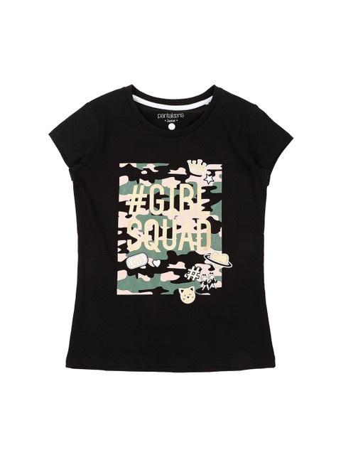 

Pantaloons Junior Girls Black Printed Round Neck Pure Cotton T-shirt