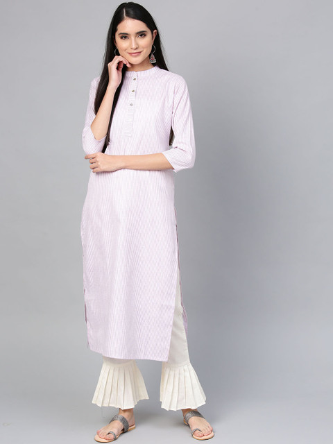 

Indo Era Women Lavender Striped Straight Kurta
