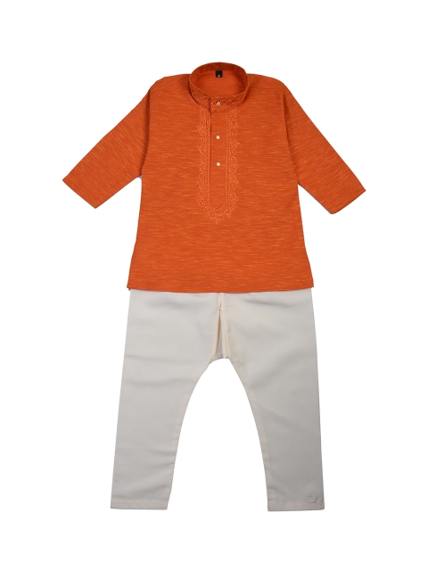

La Bele Boys Orange & Cream-Coloured Embroidered Kurta with Pyjamas