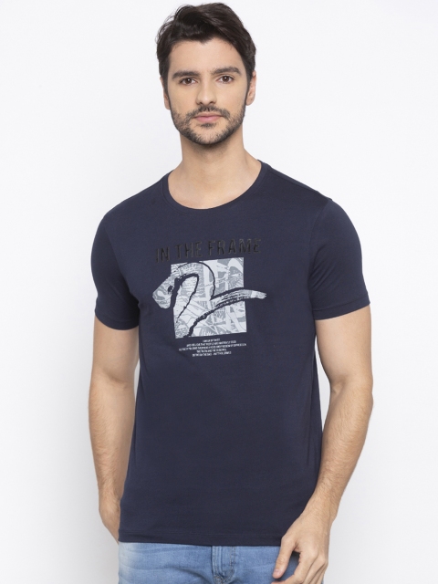 

SPYKAR Men Navy Blue Printed Round Neck T-shirt