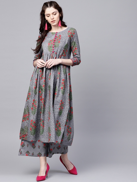 

Ishin Women Grey & Orange Printed Kurta with Palazzos