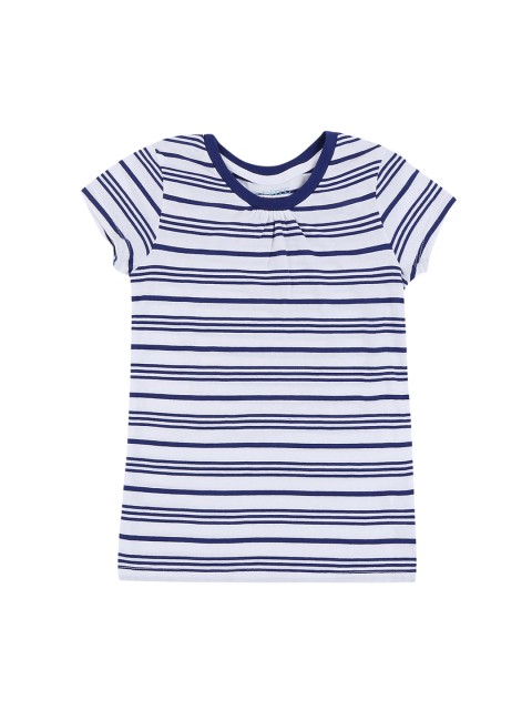 

Pantaloons Junior Girls Navy Blue Off-White Striped Round Neck Pure Cotton T-shirt