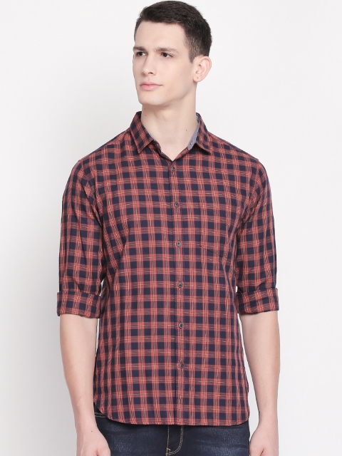 

BYFORD by Pantaloons Men Red & Navy Blue Slim Fit Checked Casual Shirt