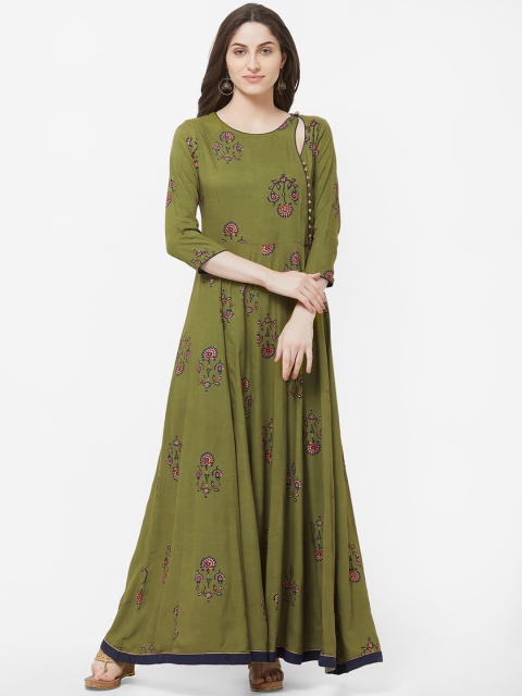 

Vedic Women Olive Green Printed Maxi Dress
