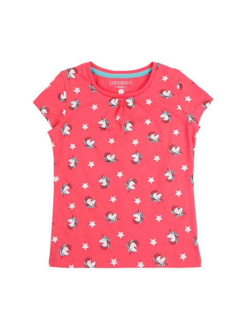 

Pantaloons Junior Girls Pink Printed Round Neck Pure Cotton T-shirt