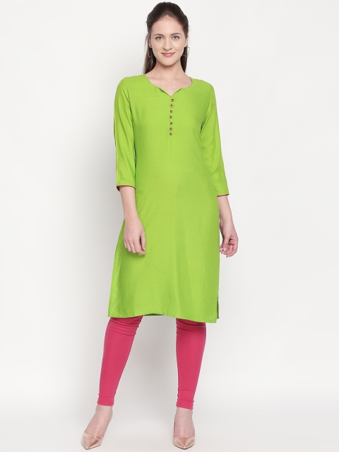 

ZRI Women Green Solid Straight Kurta