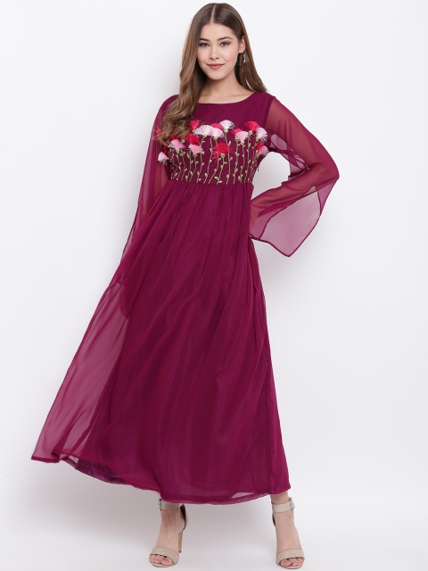 

Shakumbhari Women Burgundy Floral Print Maxi Dress