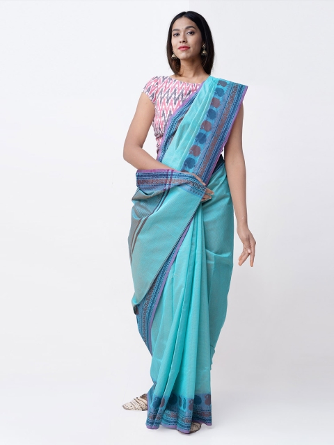 

Unnati Silks Blue & Red Silk Cotton Printed Chettinad Handloom Saree
