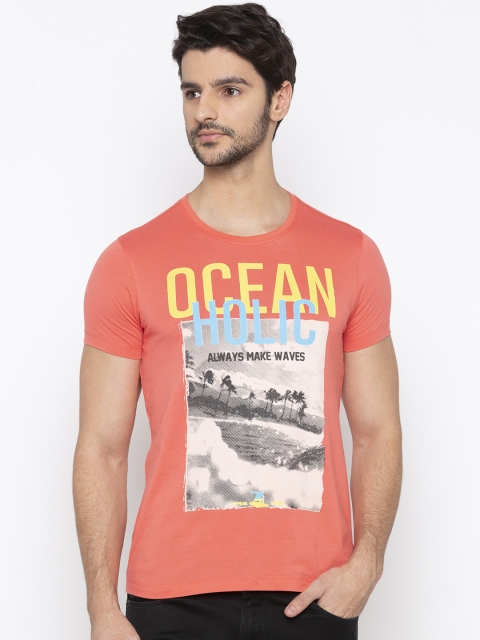 

SPYKAR Men Peach-Coloured Printed Round Neck T-shirt