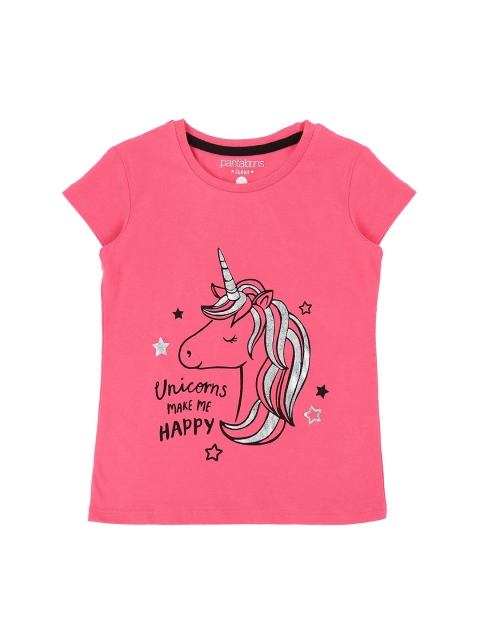 

Pantaloons Junior Girls Pink Printed Round Neck Pure Cotton T-shirt