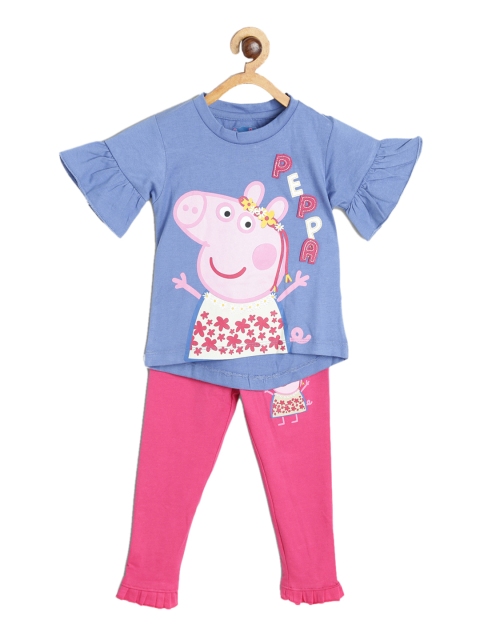 

toothless Girls Blue & Pink Peppa Pig Printed Top with Trousers