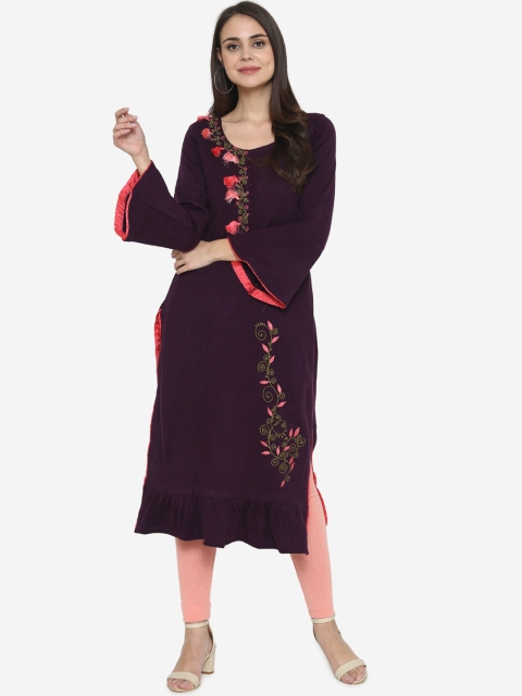 

Laabha Women Purple Embroidered Straight Kurta