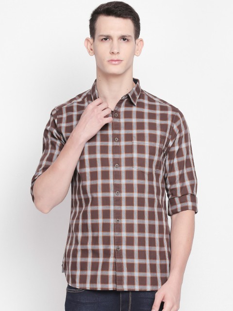 

BYFORD by Pantaloons Men Brown & Off-White Slim Fit Checked Casual Shirt