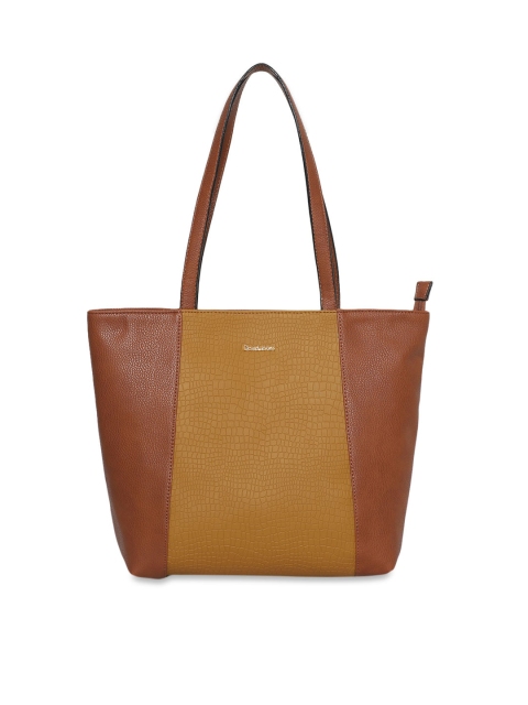 

David Jones Mustard Yellow & Tan Brown Textured Shoulder Bag