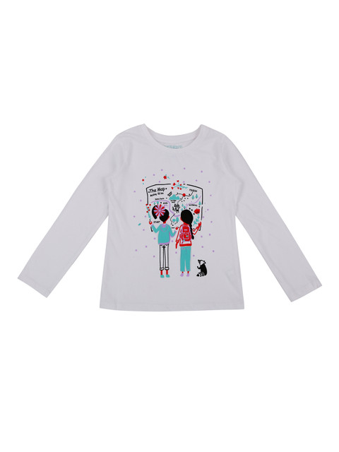

Pantaloons Junior Girls White Printed Round Neck Pure Cotton T-shirt