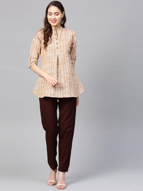 

Indo Era Women Beige & Cream-Coloured Printed A-Line Kurti