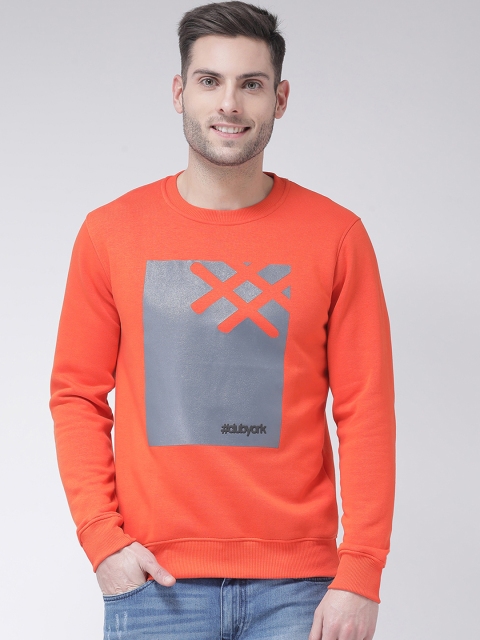 

Club York Men Orange Printed Sweatshirt