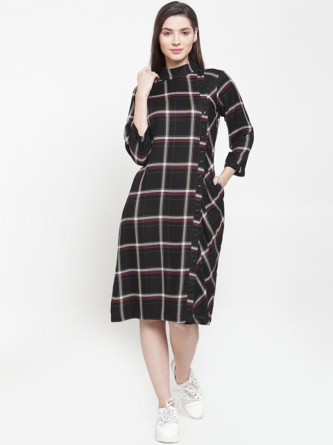 

Ayaany Women Black & Off-White Checked Shirt Dress