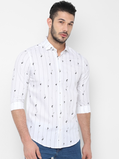 

SIMON CARTER LONDON Men White Slim Fit Striped Casual Shirt