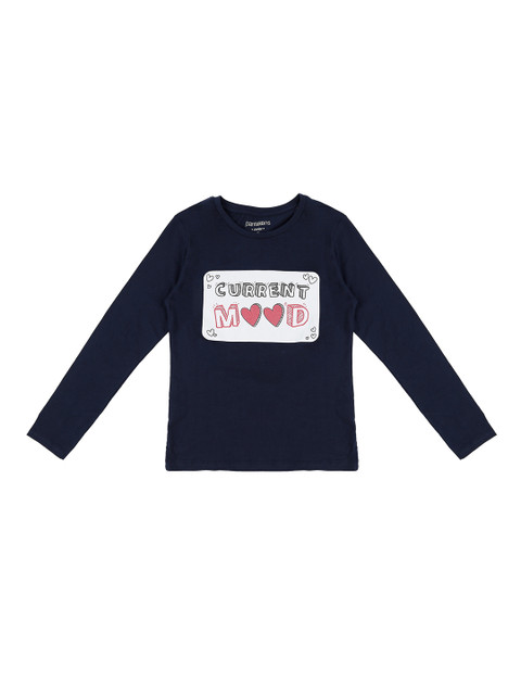 

Pantaloons Junior Girls Navy Blue Printed Round Neck Pure Cotton T-shirt